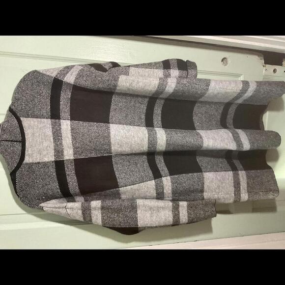 Open Black and Gray Buffalo Check Open Cardigan Sweater Jacket Medium - Picture 8 of 9